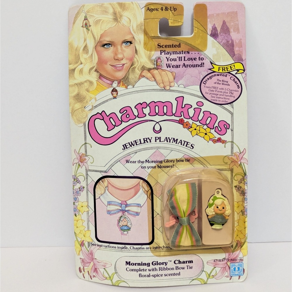 Vtg 1984 Charmkins Jewelry Playmates MORNING GLORY Charm Figure & Bow Clip